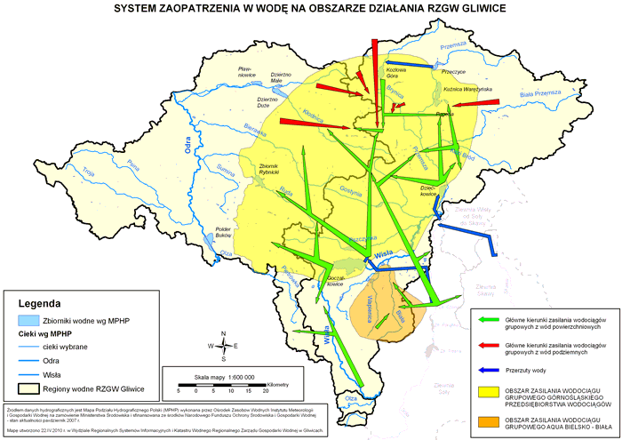 mapa system zaopatrzenia w wodę na obszarze RZGW Gliwice